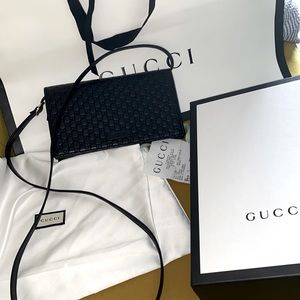 Gucci Women's Micro Guccissima Mini
Wallet Purse Black Gg Leather Cross Body Bag
